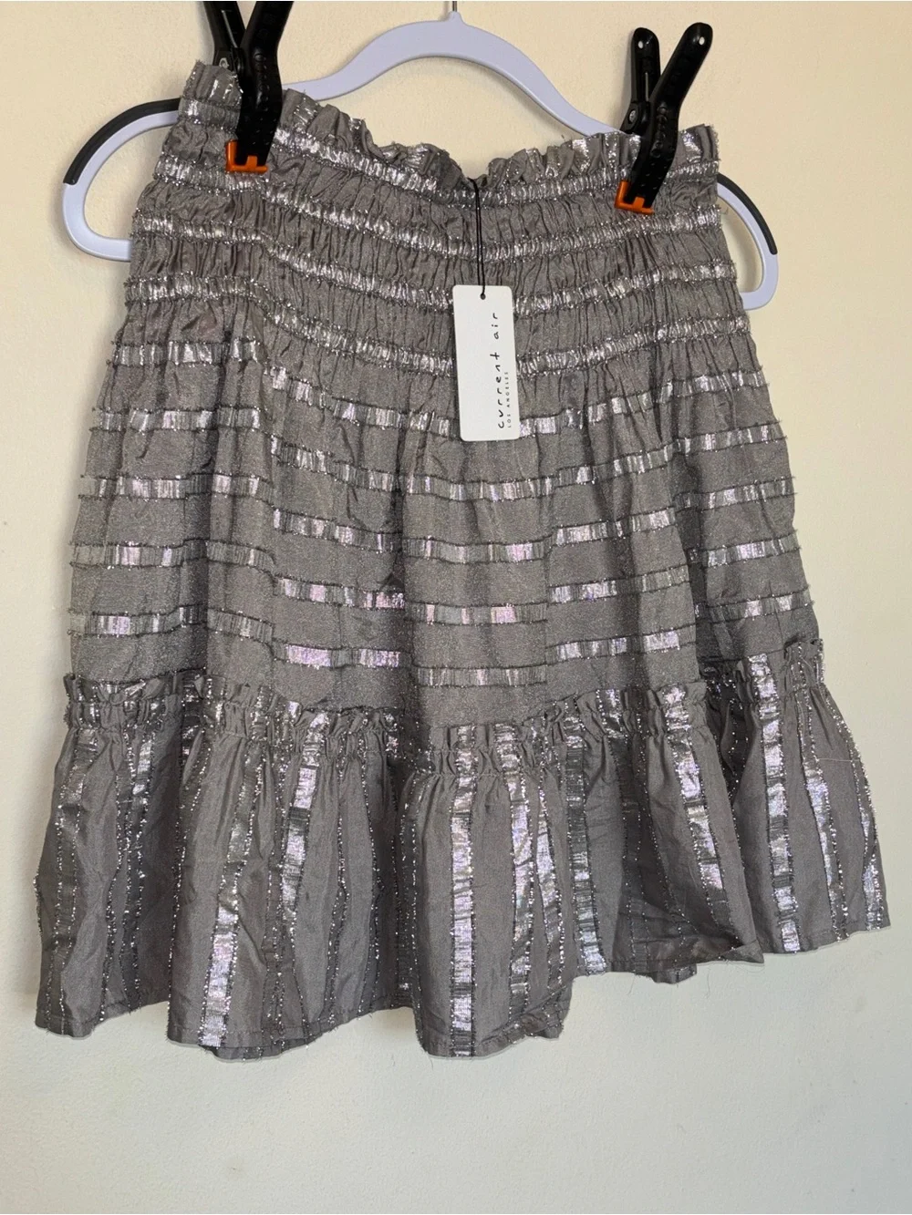 NWT Anthropologie Current Air Smocked Mini Skirt Sz M High Rise Metallic Ruffled